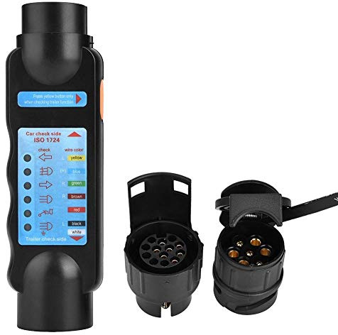 Trailer Socket Tester, 12 V släpvagnsadapter släpvagnskoppling 7 stift/13 stift bogserlampa kabelkontakt uttag testare anslutning för bil släp husvagnar cyklar