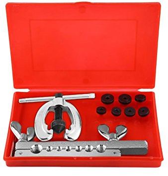 Kit d'évasement de tuyau, kit tuyau cuivre 4.75, conduite de freins et raccords auto outil d'évasement de tube 9pcs Outil d'évasement de tuyau métrique et impérial avec épandeur de pince Double