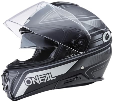 O'NEAL | Motorradhelm | Enduro Touring Adventure Street | Guter Fit, Pinlock und Bluetooth fähig, integrierte Sonnenblende | M-SRS Helmet String V.22 | Erwachsene | Schwarz Grau | Größe S