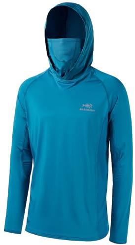 Bassdash - Maglia a Maniche Lunghe da Uomo con Protezione UPF 50+ e Maschera facciale incorporata, Scaldacollo e Cappuccio, Ideale per la Pesca