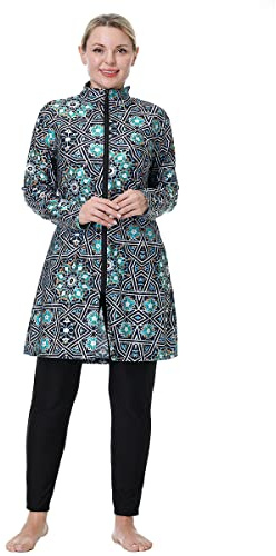 ShuoBeiter Maillot de Bain Musulman pour Femmes Grande Taille Burkini Modeste Maillot de Bain Islamique Couverture complète Hijab Haut Pantalon Gros Maillot de Bain (3XL, S2)