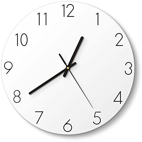 DEQORI Glasuhr | rund Ø 30 cm | Unifarben - Weiß | ausgefallene leise Design Uhr aus Glas | Wanduhr für Wohnzimmer & Küche | Moderne Hingucker Uhr für die Wand