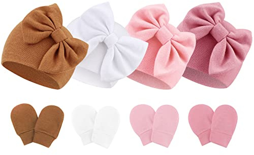 DRESHOW Sombreros y Manoplas para Bebé Recién Algodón Gorritos y Guantes para Niñas Niños 0-6 Meses