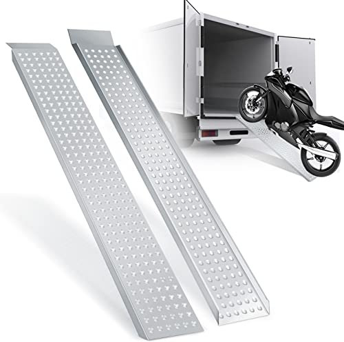 Tubiaz 2X Auffahrrampe, Verladerampe 400kg,rutschfeste Verladeschiene, Verzinkter Stahl Auto Laderampe,für Motorrad, Anhänger, Rasenmäher, Rasentraktor,ATV,Länge 160cm