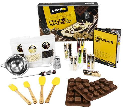 DIBYS DIY-Set Pralinen zum selber machen | Schokoladen-Kit mit natürlichen Zutaten & 12 Toppings | Geschenk-Idee für Kinder & Erwachsene | Ideal zum Geburtstag | Anfänger-Set