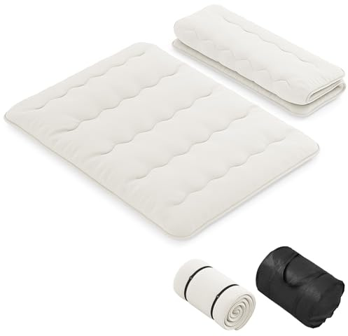 GOPLUS - Colchón Futón japonés para 1/2 personas, cama plegable y portátil con bolsa de transporte para camping, viajes en coche, 90/140 x 200 cm (beige, 140 x 200 cm), IV21720FR