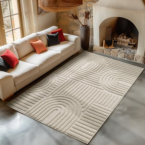 Carpetsale24 Alfombra Pasillera 60x110 cm Beige de Pelo Largo Diseño Bohemio escandinavo Efecto Relieve Shaggy Suave Acolchada Resistente Fácil de Limpiar Moderna para Dormitorio, Pasillo