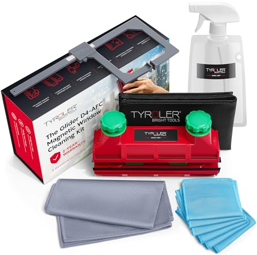 Tyroler Il Glider D-4 Lavavetri Magnetico per Doppio Vetro | Per Vetri da Singoli a Tripli 2-40mm | Pulisci Vetri Magnetico Doppio Per Vetro | Kit Completo per Pulizia Finestre