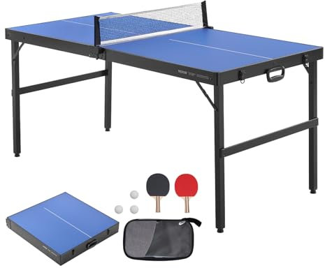 VEVOR Tischtennistisch Ping-Pong-Tisch 152 x 76 cm, tragbare Tischtennisplatte aus MDF zusammenklappbar komplettes Set mit Netz, 2 Schlägern, 3 Bällen, Tragetasche, Griff