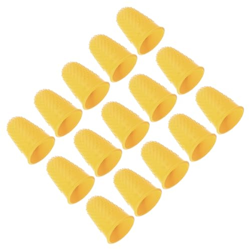 PATIKIL Rubber Finger Tips, 15 Pack Silicone Thumb Fingertip Protector Finger Cots Covers Guard Pads Thimble Grips for Office Counting Sewing, Yellow L Size