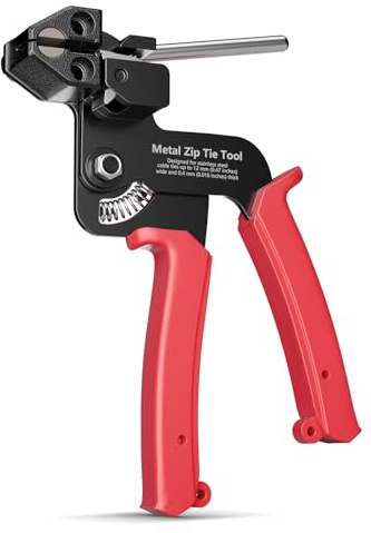 LEENUE Metal Zip Tie Tool, Heavy Duty Zip Tie Cutter, Fasten and Cut Stainless Steel Cable Ties, for Outdoor Chain Link Fence Ties, Exhaust Pipe and Cables, Red