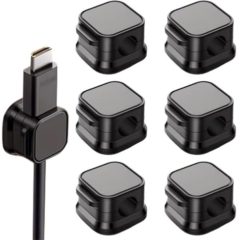 NJCXOLA 6 Pcs Support Câble Magnétique,Range Attache Cable Bureau,Cacher Support de Câble de Chargement de Téléphone,Support de Chargeur de fil Adhésif Fort Pour Table Nuit,Fournitures Bureau (Noire)