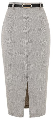 Allegra K Midi Pencil Skirt for Women Fall Winter High Waisted Work Office Skirts with Belt Coffee S