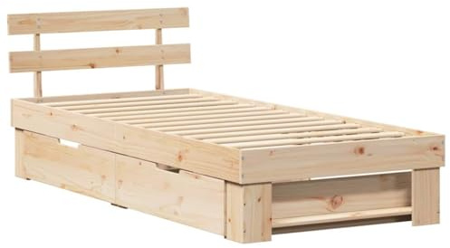 vidaXL Cama Plataforma 80 x 200 cm Marrón Madera de Pino Sólido Estilo Moderno Sin Base Necesaria Dos Cajones Abajo para Mayor Almacenamiento Uso Interior Montaje Sencillo Capacidad de 110 kg Mueble