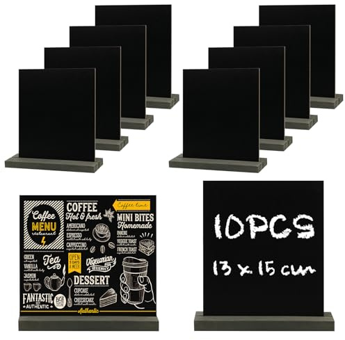 10 stycken skifferplatta för skrivning, stående kritavägg liten, mini kritaväggsset, med fot, dubbelsidig bufféskyltar prisskyltar för födelsedag bröllop bar café 13 x 15 cm