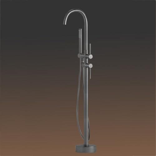 BiaoTeng Grifo de Pie para Bañera Exenta agua Fría y Caliente Grifo de Bañera Independiente Latón Gris
