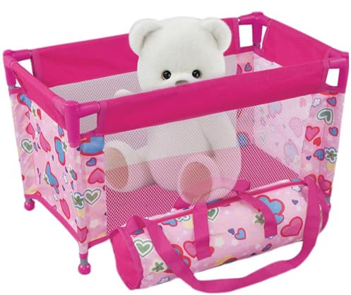Whyzsjnclg Box per Bambole, Lettino per Bambole da 18 Pollici, Letto Pieghevole in Rete, Box con Motivo a Cuore, Confezione Portatile e Gioco con Borsa per Il Trasporto per Bambini, Letto