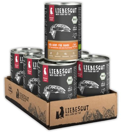 Liebesgut Nourriture bio pour chien - Saumon humide bio avec banane bio et panais bio - Extra de viande - 6 x 400 g