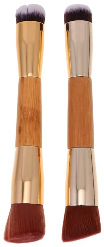 Amosfun Brocha de Maquillaje Profesional Doble Punta 2 Piezas Mango de Madera de Bambú, Pincel Multiusos para Polvo Suelto y Rubor, Cerdas Densas Suaves para Uso Diario y Profesional