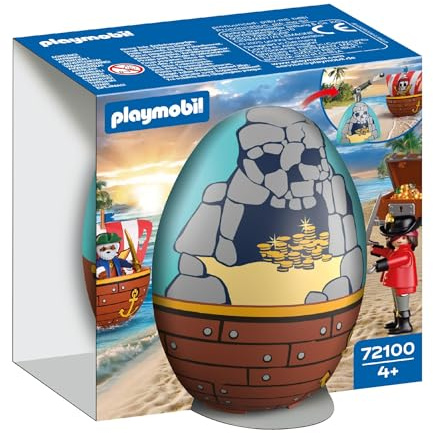 Playmobil 72100 Play Egg: Pirate – Surprise Egg with Pirates, Cannon, Treasure Chest & Accessories, Buildable Mini Scene, Reusable Egg Case, for Boys and Girls Ages 4+