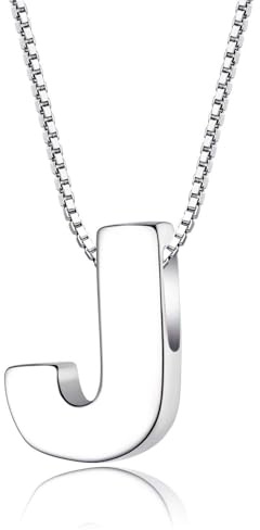 Candyfancy 1.0mm 18 inch 925 Sterling Silver 26 Small Letters Alphabet A-Z Initial Pendant Box Chain Necklace (J with Chain)