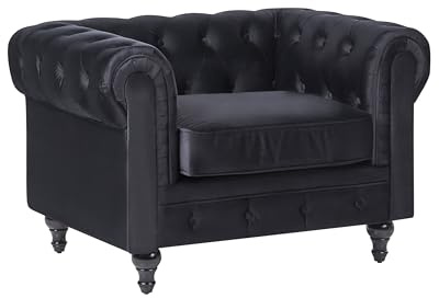 Beliani Fauteuil en Velours Noir Dossier à Points Diamant Style Classique Chesterfield