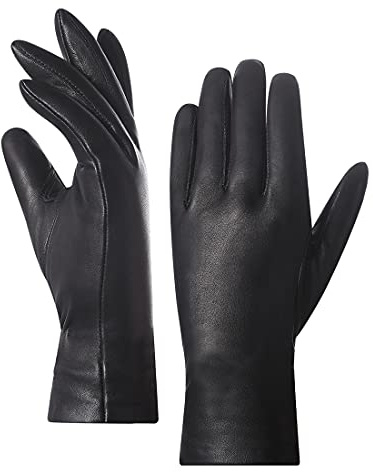 Harssidanzar Guanti invernali in pelle da donna, Donna In Pelle Italiana Con Finitura Vintage Foderato In Cashmere GL006, Nero, M