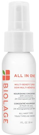 Biolage All-In-One Multi-Benefit Spray - Leave-In Treatment, Heat Protectant, Shine, Frizz Control, For All Hair Types, Coconut Oil, Vegan & Paraben-Free, 1 Fl Oz, Packaging may vary