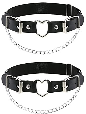alisikee 2PCs Leg Garter with Chains, Elastic Heart Thigh Garters for Women Birthday Valentine Wedding Gift