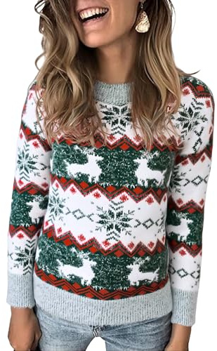 Marvmys Jersey Navideño Mujer Jersey Navidad Mujer Manga Larga Suéter de Navidad para Mujer Invierno Ropa de Punto de Reno Monigote de Nieve Cuello Redondo