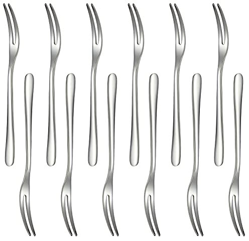 Set di 12 forchette da frutta in acciaio inox, 2 forchette da degustazione per antipasti e aperitivi, portatili, cocktail, insalata, frutta, per feste e viaggi