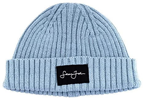 Sean John Monogram Patch Knit Mütze Strickmütze Wintermütze Light Blue