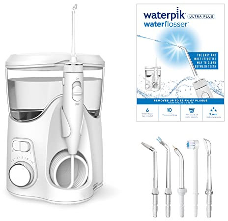 Waterpik Ultra Plus Water Flosser, 5 Tips, Advanced Pressure Control System, 10 Settings, Dental Plaque Removal Tool, White, WP-150UK