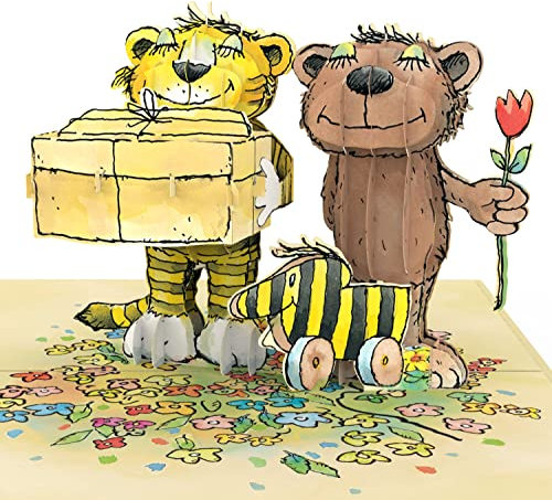 papercrush® x Janosch Pop-Up Karte „Glückwunsch zum Geburtstag“ - 3D Geburtstagskarte für Kinder, Frauen & Männer - Handgemachte Glückwunschkarte für Mädchen & Jungen zum Kindergeburtstag