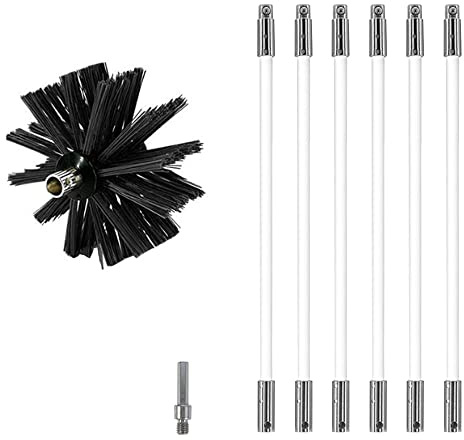 MOCNT Skorstenrengöringsborste Kit Nylon Roterande Kanal Ventilationsrengöringsset Flexibelt Skorstenssopningskit Sotrengöringsstavar för Öppen Spis Torktumlare Ventil med 6 Flexibla Stavar 1