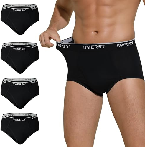 INNERSY Mens Underwear Briefs Soft Cotton Underpants, M, 4 Classic Black