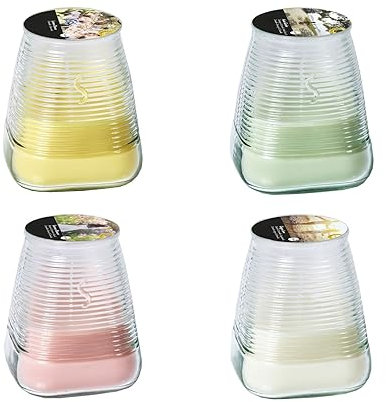 Kerzen für draußen 4 Stück - Duftkerzen Zitronengras Citronella - Perfekt für deinen Garten - im 4er Set - 45h Brenndauer - 9x9x9,8 cm (Gelb, Grün, Rosa, Weiß)