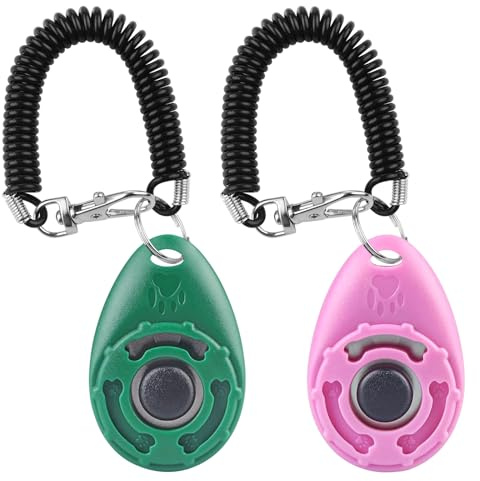 Diyife Hunde Clicker mit Elastischem Handschlaufe, Trainings Klicker mit Großem Knopf, Hundeerziehung und Hundetraining, für Hund, Katze, Pferd (2 Stück, Grün + Rosa)