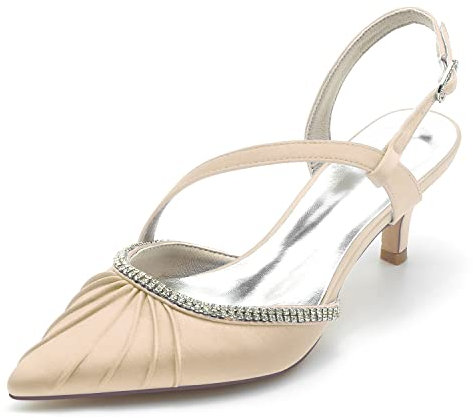 EFLALYHG Brautschuhe für die Hochzeit, Spitze Zehenabsätze für Damen, Satin-Spitze, geschlossene Spitze, Kleid, Pumps, Knöchelriemen, Blockabsatz, hoher Absatz, Kleid, die Party, Pumps,B22,43 EU
