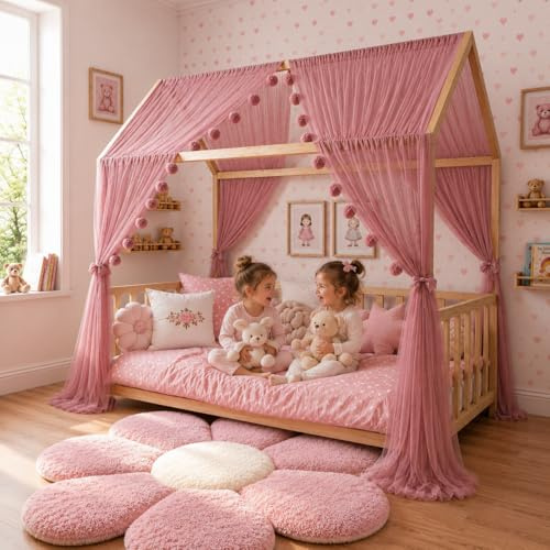 Baby Fancyroom Dosel para Cama Infantil, Color Rosa Viejo, Cortina de Cama para Niñas, Princesa, Habitación (Cielo Rosa Viejo Sin Mariposas, 340 cm)
