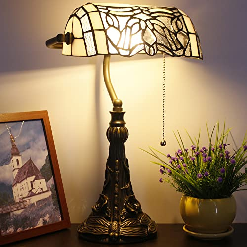 Tiffany Banker Lamp Small Stained Glass Table Lamp White Crystal Style