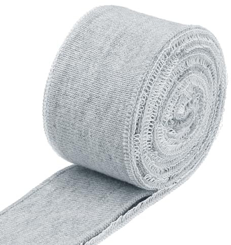QUARKZMAN Puños Elásticos con Ribetes Acanalados de 31.5 x 1.4 en Tela de Algodón Tejida con Cinta Elástica para Puños de Mangas y Cintura, Gris, 1 Par