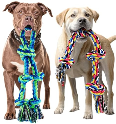 SHARLOVY 2 Pack Dog Rope Toy for Aggressive Chewers, Heavy Duty Dog Chew Toys for Large Dogs, Durable Cotton Tug of War Dog Rope Toy for Medium to Large Breed Teeth Cleaning, Boredom, Training