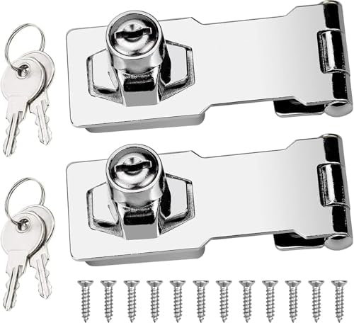 FengZeYing 2pcs 3inch Keyed Hasp,90 Degree Buckle Lock Rotation Knob Metal Locking with Key for Doors Cabinets Cupboard Drawer Gate Cord with Lock for Locking Shed Doors Cabinets Boxes Furniture