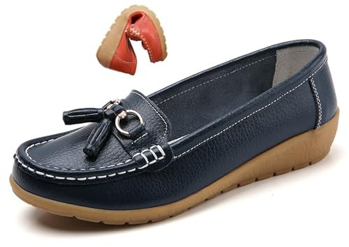 Mocasina de piel ortopedica para mujer, mocasines clásicos, de goma, no deslizantes, informales, bajos, para oficina, viajes, conducción, planas