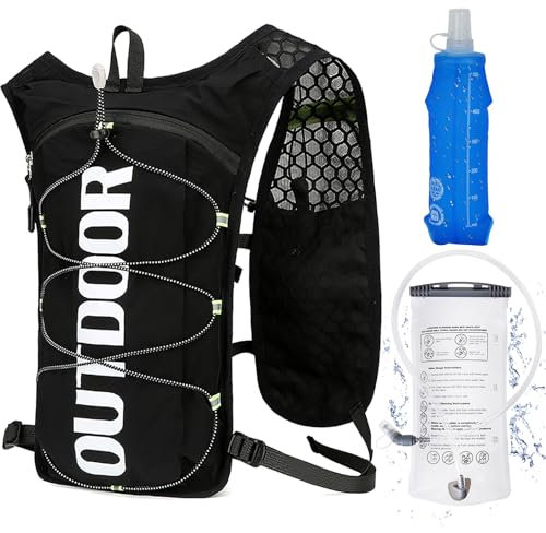 Laufweste mit Trinkblase 1,5L und Trinkflasche 500ml, Verstellbarer Ultra-Leichter Trinkrucksack für Damen und Herren, Funktionelle Laufrucksack für Marathons, Laufen, Radfahren, Wandern
