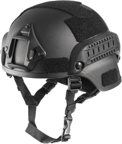 Lishuyeh Casco per softair Mich 2000 ACH tattico con protezione dell'udito, supporto NVG anteriore e guida laterale per paintball, sport all'aria aperta, caccia, tiro (nero)