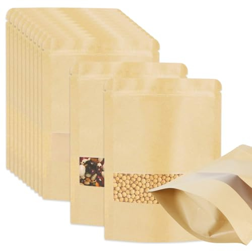 50 Piezas Bolsa de Papel Kraft con Ventana, 18x26 cm