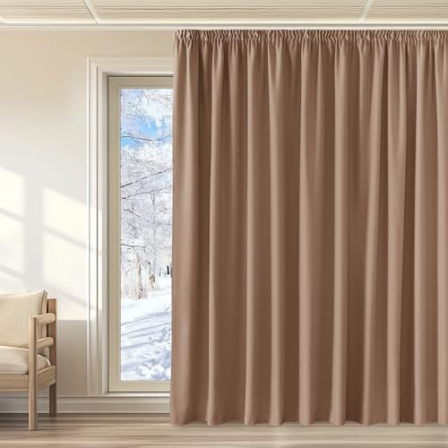 KGORGE rumsavdelare termisk gardin mot kyla vardagsrum set om 1 220 x 300 cm (H x B), mörkläggningsgardiner, veckband, termisk gardin, köldskydd, gardiner ogenomskinliga för skensystem, cappuccino