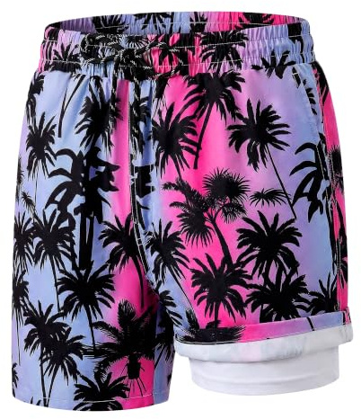 Hoseay badbyxor pojkar boardshorts med kompression foder och fickor snabbtorkande 2-i-1 badshorts dragsko elastisk linning simbyxor strand forsränning för barn 7–13 år